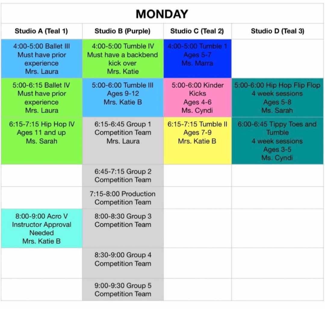 Ultimate Dance Legacy Monday Schedule