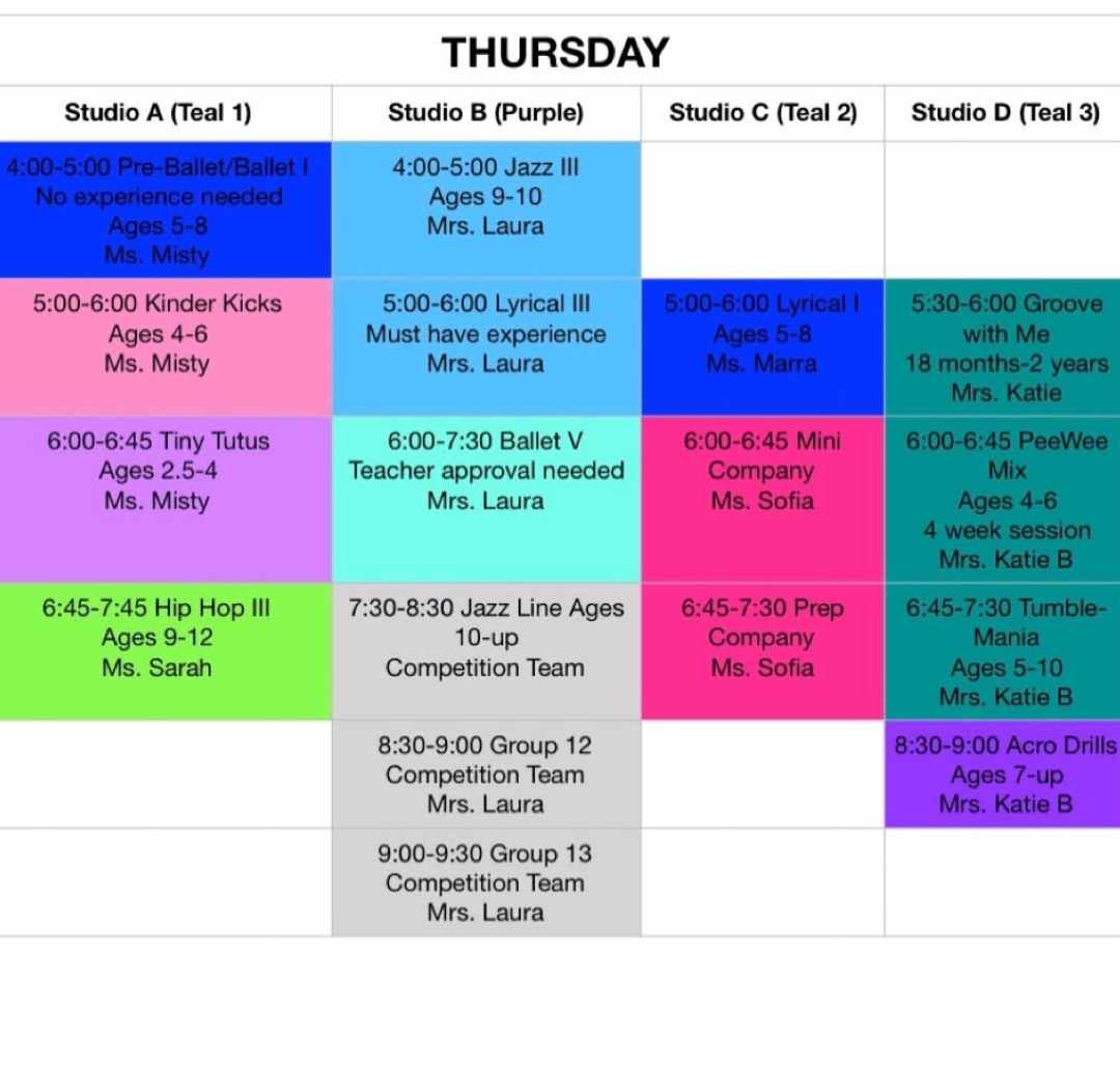 Ultimate Dance Legacy Thursday Schedule
