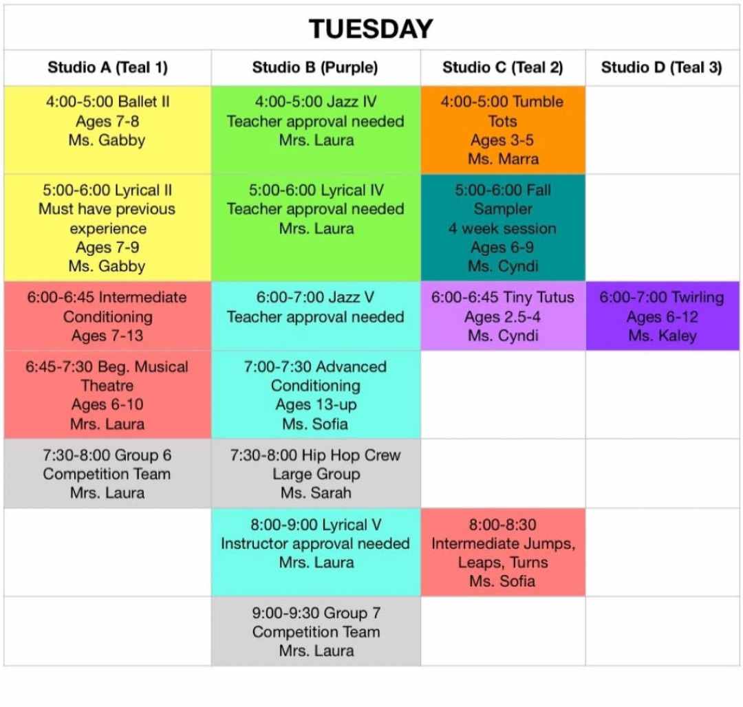 Ultimate Dance Legacy Tuesday Schedule