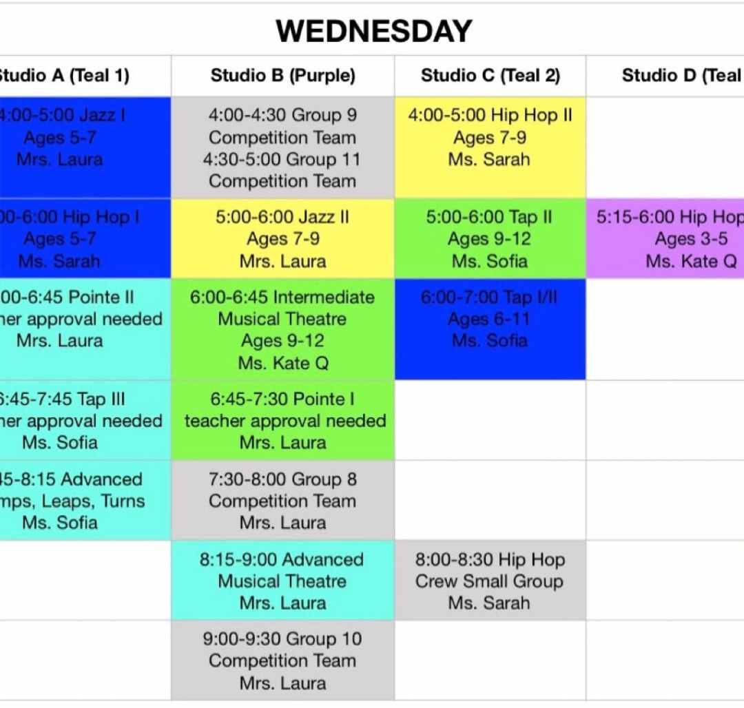 Ultimate Dance Legacy Wednesday Schedule